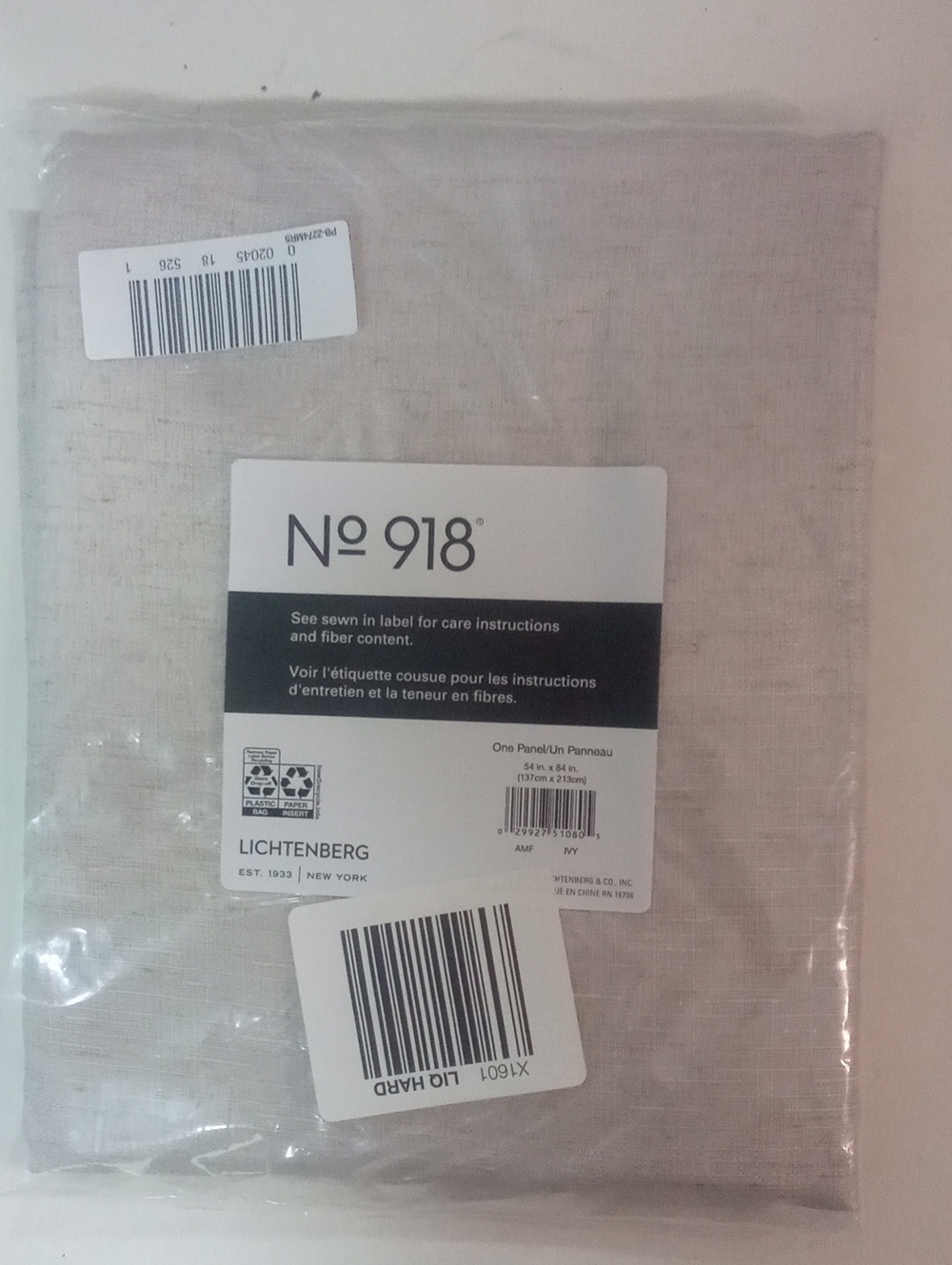No 918 Ivy Tan Woven Curtain Panel 84" Rod Pocket NWT $45